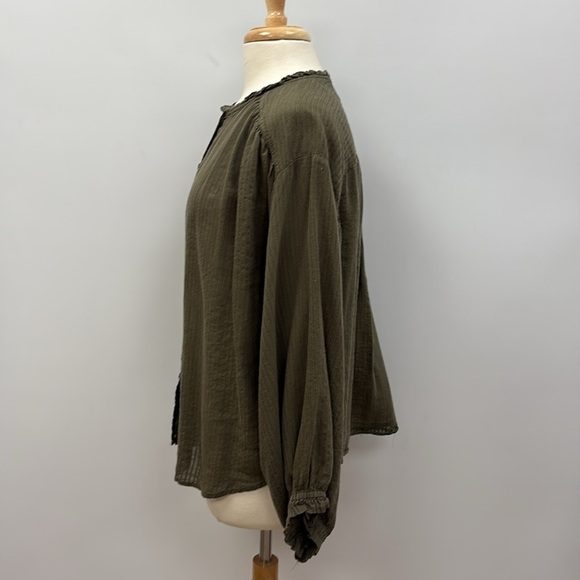 Ann Taylor LOFT Woven Striped Boxy Button Down Oversized Shirt Green Large - Picture 6 of 10